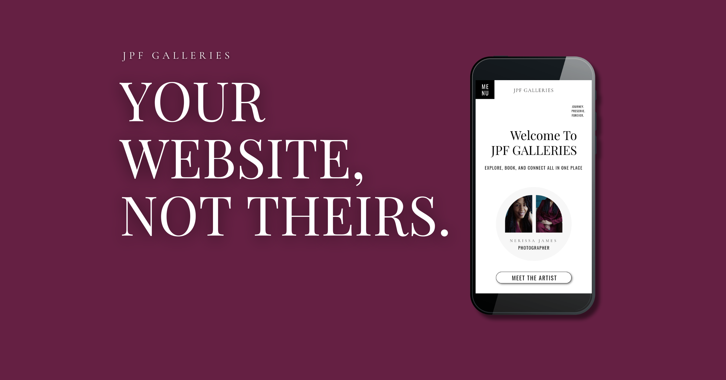 Mobile view of a custom website hub page with the text “Your Website, Not Theirs,” promoting website ownership over using Linktree.